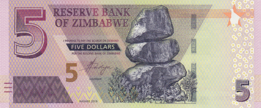 P100b Zimbabwe 5 Dollars Year 2019